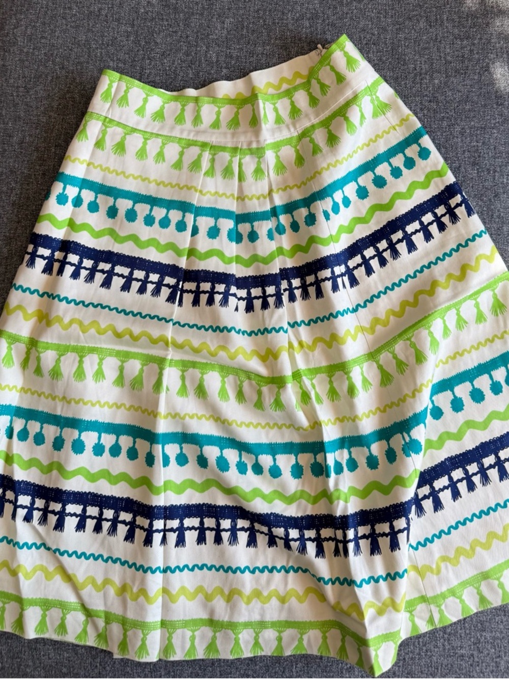 kate spade White A-Line Skirt with Blue & Green Stripe Motif